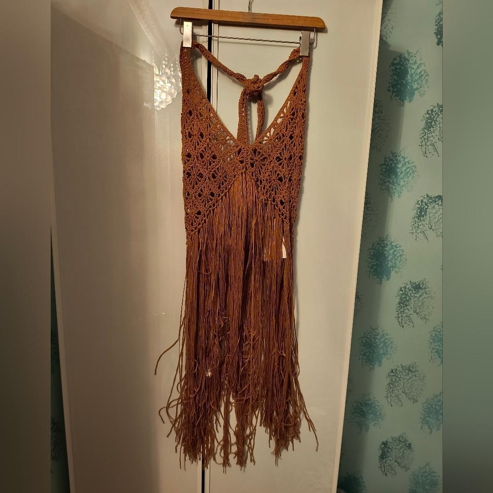 Whipers Women's Crochet Top Bra Cover Up, Color Brown XL